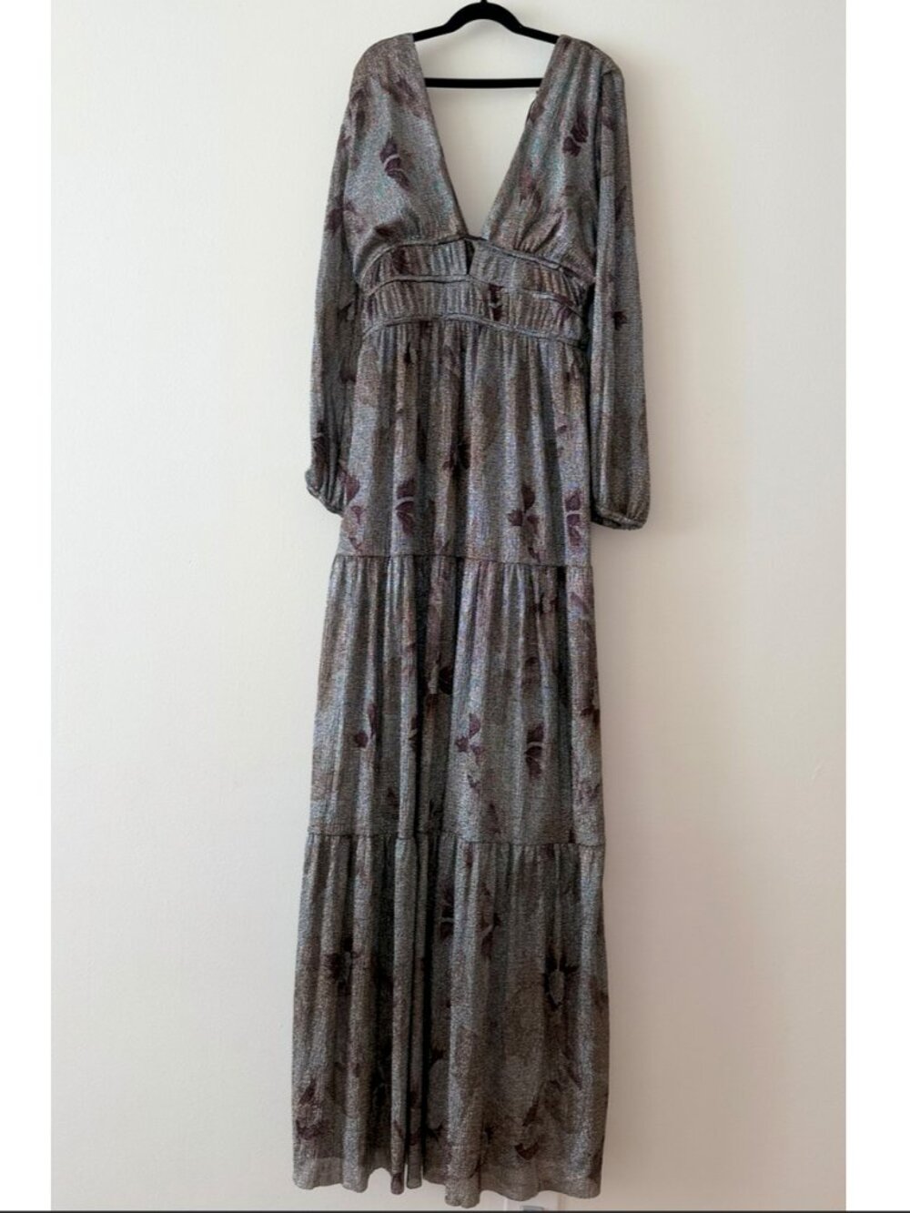 NWT ba&sh Lili Metallic Floral Tiered Maxi Dress Size 2
